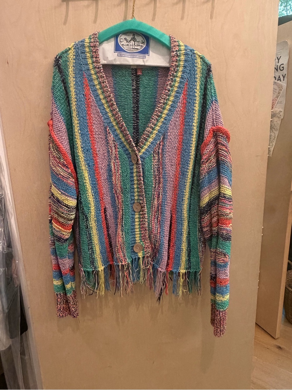 Pilcro Multicolor Striped V-Neck Fringe Cardigan - Picture 2 of 5